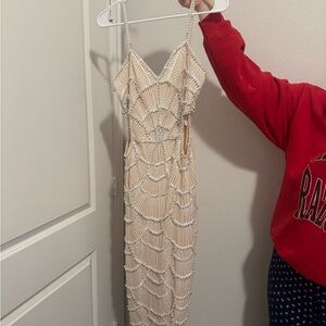 Beaded Backless Slip Dress in Champagne